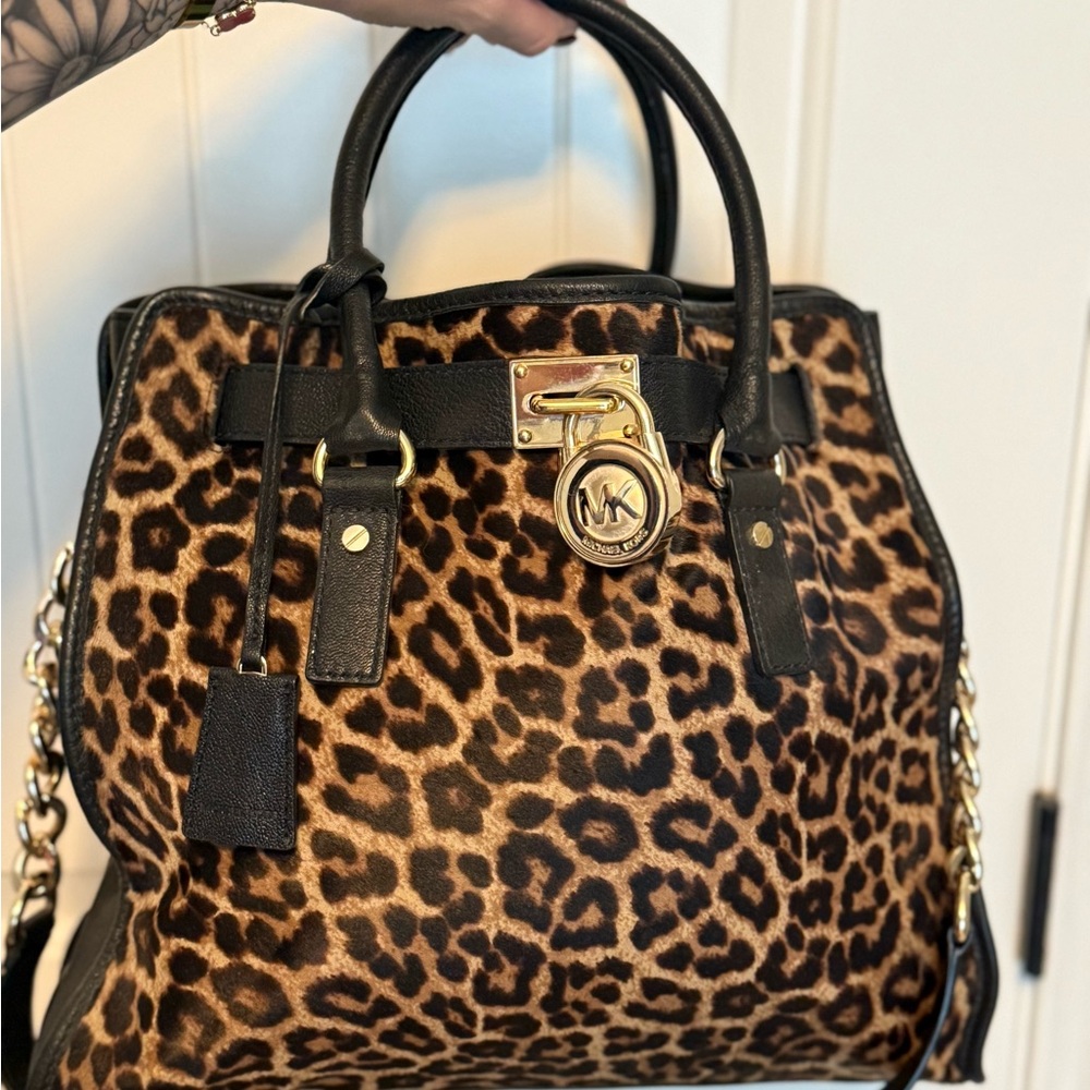 Michael Kors Leopard Satchel with Black Accents